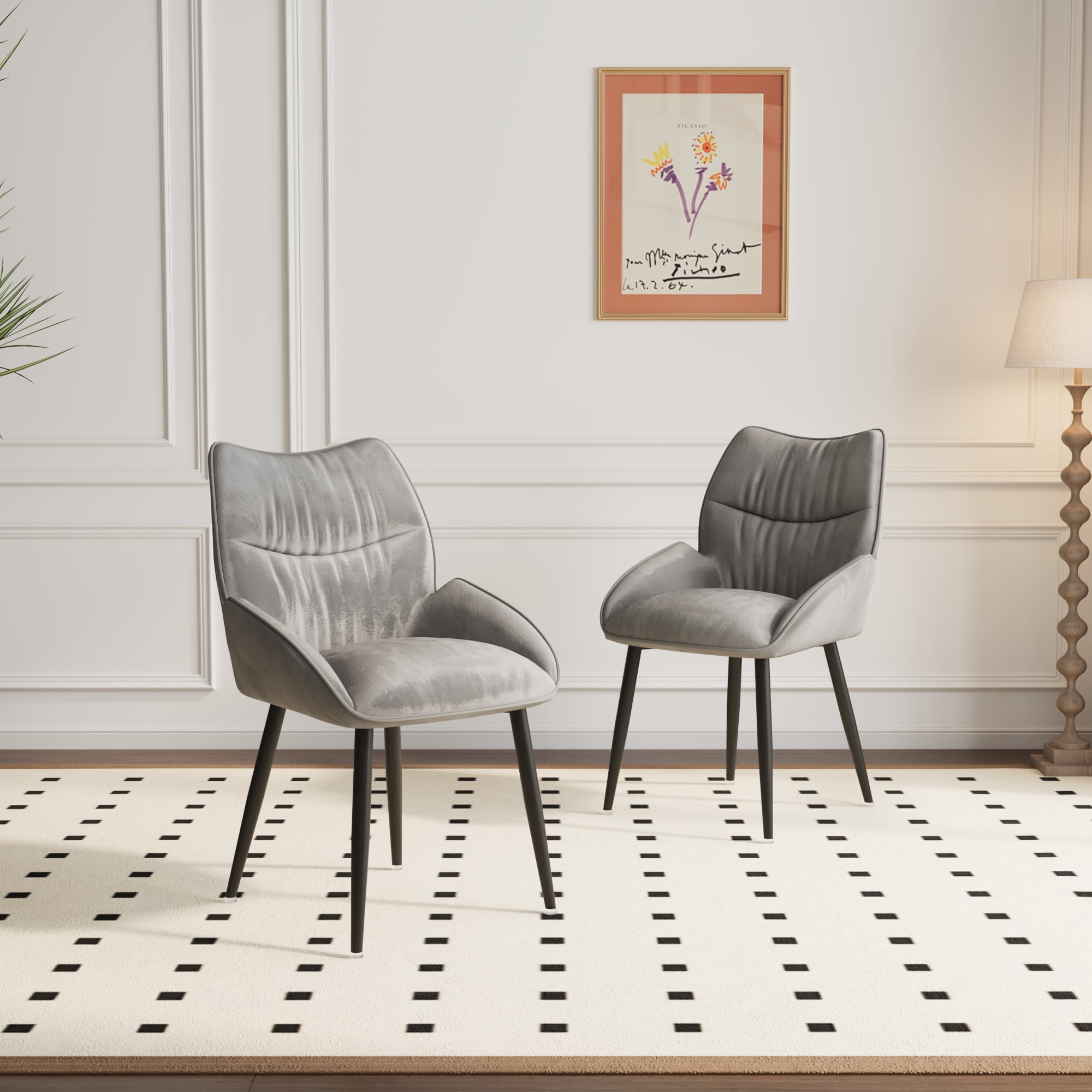 MAYEERTY Velvet Dining Chairs Set of 2 – Modern Grey Upholstery, Metal Frame, Ergonomic, for Dining Room & Restaurant
