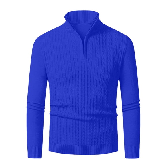 JTieacloth Casual Basic Sweaters Men's Quarter Zip Sweater Slim Fit Casual Knitted Turtleneck Pullover Neck Sweater(Blue)