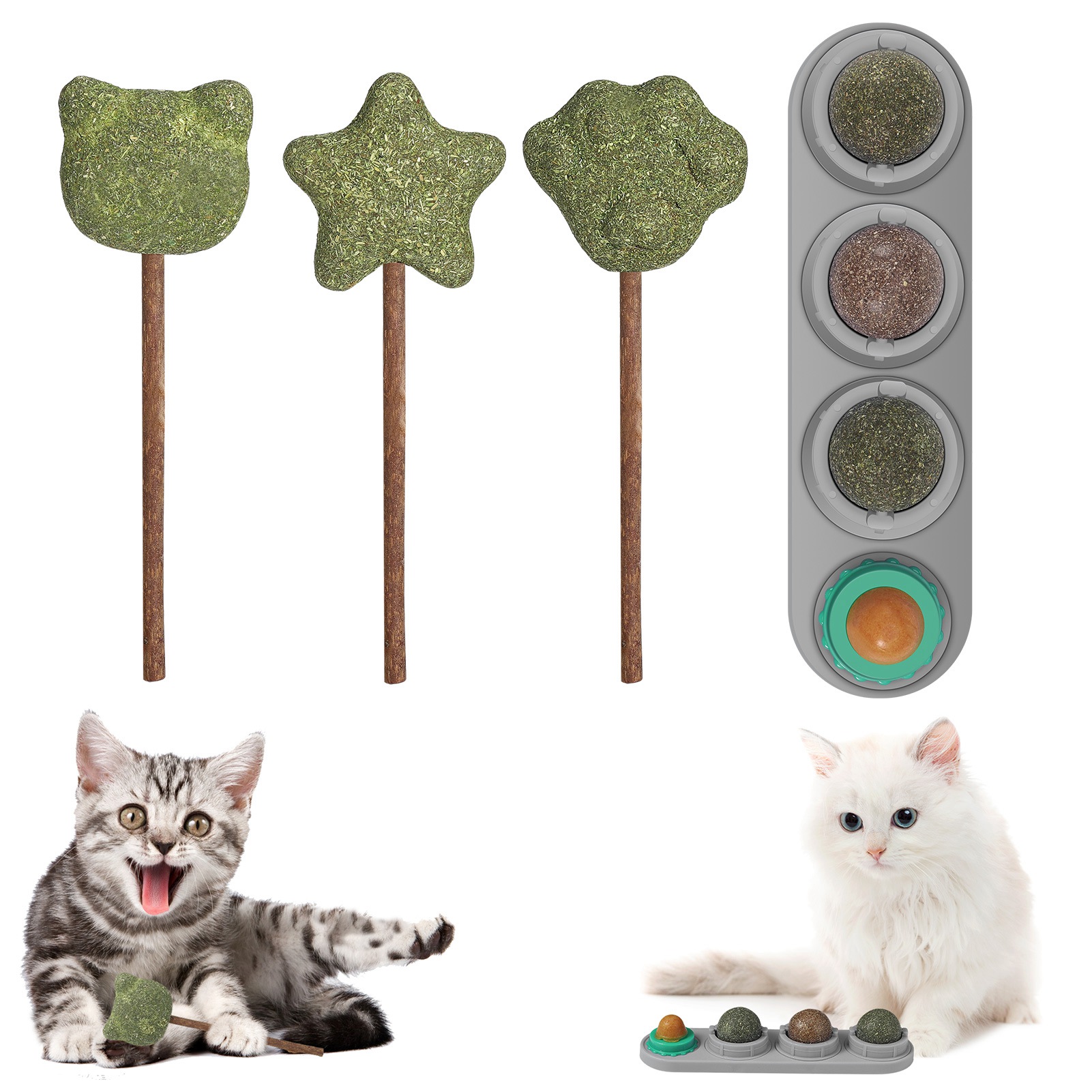 HEQUSIGNS 7 Pcs Catnip Balls and Lollipop Set, Licking Treats Edible