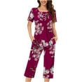 thumbnail image 2 of uublik Womens Pajamas Sets Short Sleeve Sleepwear Tops and Capri Pants Pjs Print Pajama Sets, 2 of 5
