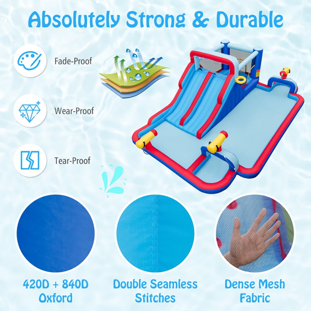 Aimee Lii Inflatable Bounce House with 2 Water Slides and 3 Water Cannons With 735W Blower, Playhouse for Kids Outdoor