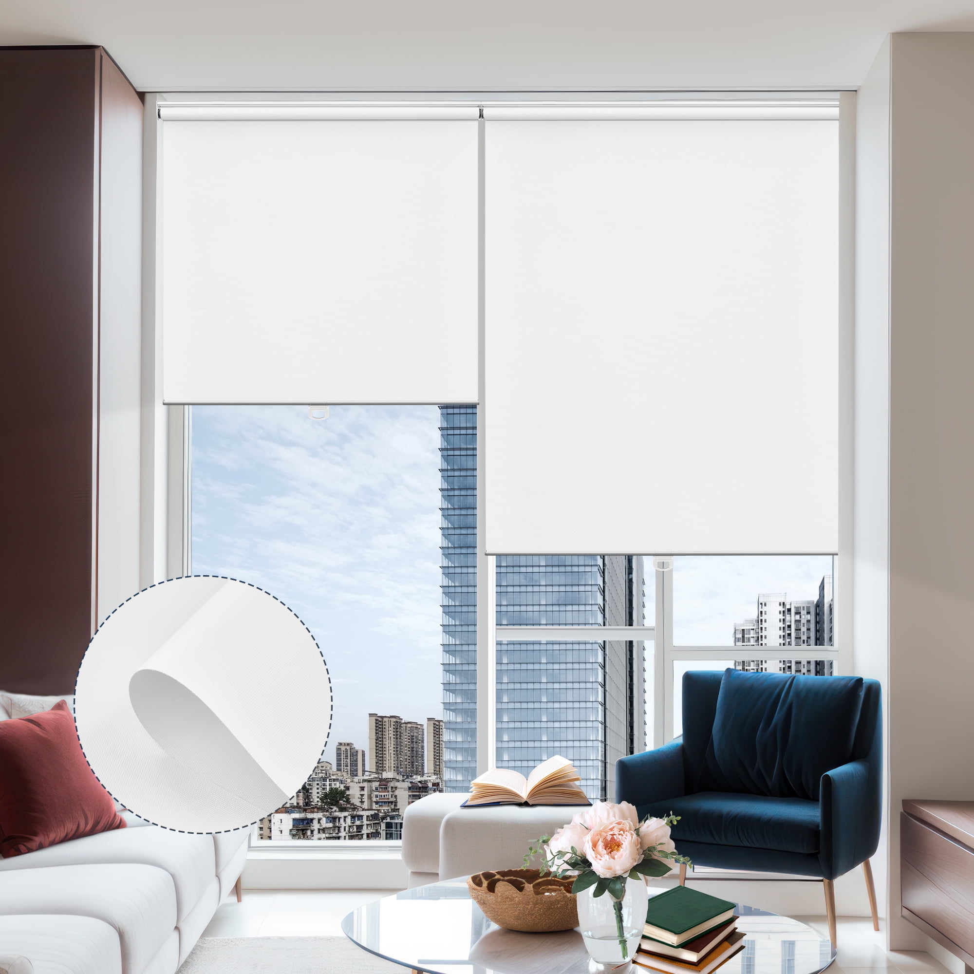 Keego Cordless Roller Blinds for Window 100% Blackout Privacy Bedroom Shade UV Protection Blinds for Office and Home, White, 47"W x 72"H