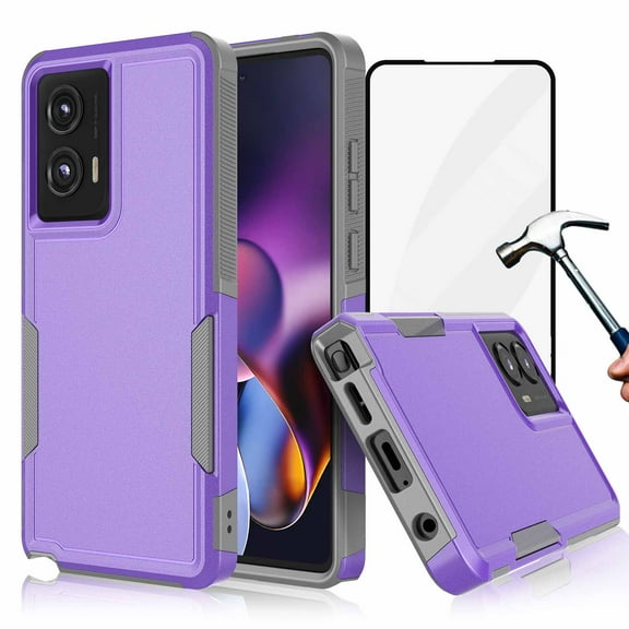 For Motorola Moto G Stylus 5G 2024 Case,with Tempered Glass Screen Protector, Heavy Duty Rugged Shockproof Full Body Protection Sturdy Durable Cover Cute Bumper for Moto G Stylus 5G 2024 -Purple