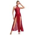 thumbnail image 3 of YUUMIN Costumes de Danse Lyrique pour Femmes Jupe Fluide avec Strass Robe Maxi Fendue Danse Moderne Bourgogne TTG, 3 of 7