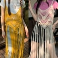 thumbnail image 3 of Womens Sleeveless Crochet Long Tassels Fringe Vest 70s Cover Up Hippie Clothes Hollow Out Knit Top Dress, 3 of 20