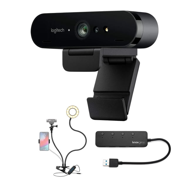 Cámara web Logitech Brio Ultra HD 4K con soporte y 4 puertos USB