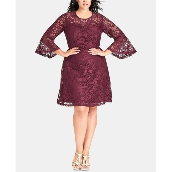City Chic Trendy Plus Size Lace Fit Flare Dress Cranberry XL