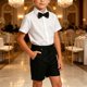 thumbnail image 2 of Odeerbi Niños 3 Piezas Caballero Traje Formal Preppy Vestido de Manga Corta Camisa de Vestido y Traje Pantalones Cortos Con Corbata Colegial Conjunto de Uniforme, 2 of 7
