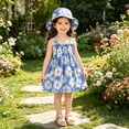thumbnail image 5 of Mifsaly 2 Piece Dress Sets for Toddler Girls Cute Heart Print Smocked Sleeveless Sundress and Bucket Hat Cute Summer Beach Vacation Casual Matching Outfits, 5 of 9