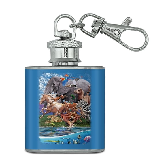Multiple Animal Species Migration Stainless Steel 1oz Mini Flask Key Chain