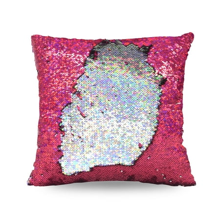 Mainstays Holographic Reversible Sequins Sparkle Pillow, 17" x 17", Silver to Magenta