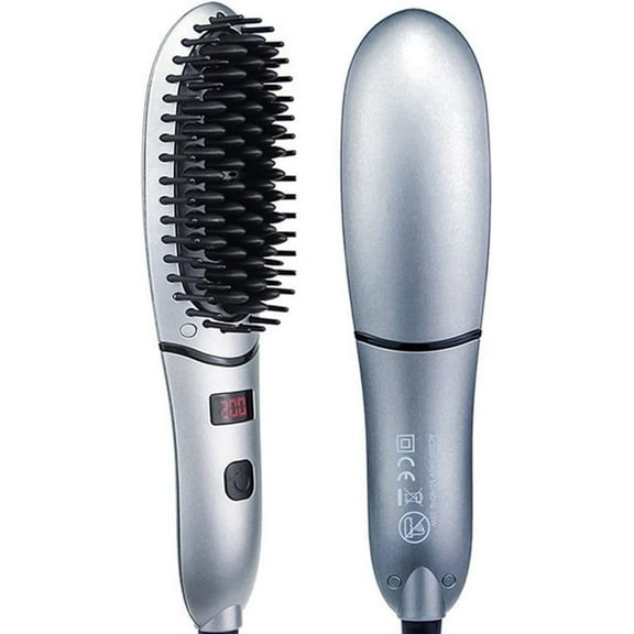 Mini Hair Straightening Brush Comb with 4 Levels Temperature, LED Display, Auto-Off, Anti-Scald, 360 Anti-Entanglement Hair Straightener Comb