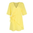 thumbnail image 4 of Mohiass Beach Dress for Women 2024 Swimwear Coverups Sarong Wrap Dress Summer Vacation Outfits Casual Short Dresses Yellow XL, 4 of 5