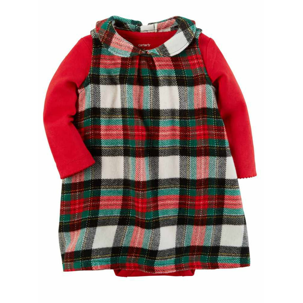 Carter's Carters Infant Girls Red & Green Plaid Christmas Holiday & Party Dress