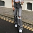 thumbnail image 2 of POIUYTR Women's Flare Bell Bottom Jeans High Waisted Wide Leg Ripped Bootcut Jeans Stretchy Distressed Denim Pants, 2 of 5