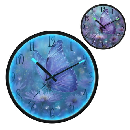 Purple Sparkling Butterfly Luminous Wall Clock with Sound-Activated LED 12-Inch Silent Acrylic Timepiece for Bedroom Livingroom or Office