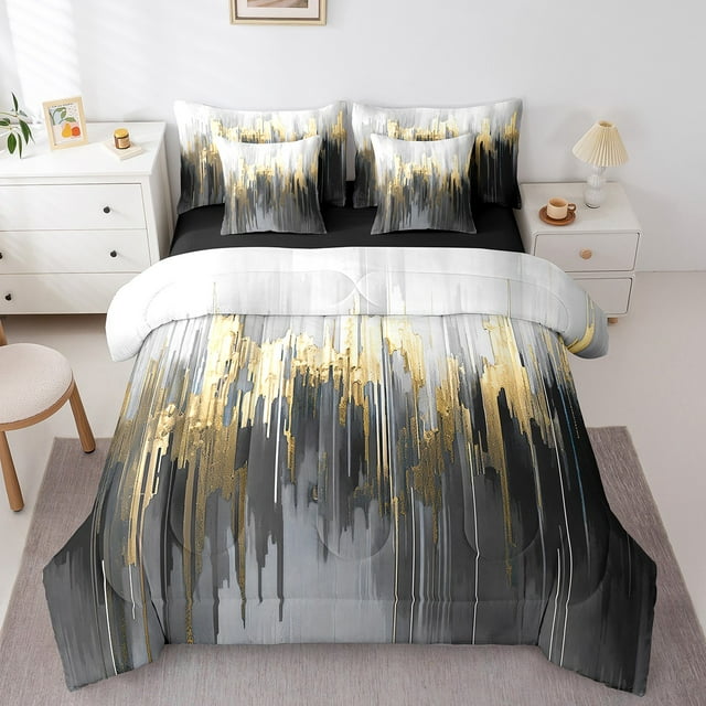 YST Ensemble de Couette Chic Abstrait Dégradé Noir Gris 7 Pcs, Taille Simple
