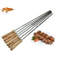 thumbnail image 3 of Kebab BBQ Stainless Steel Skewers with Wooden Handles Flat Reusable Metal Skewer Sticks Storage Pouch 6Pcs, 3 of 6