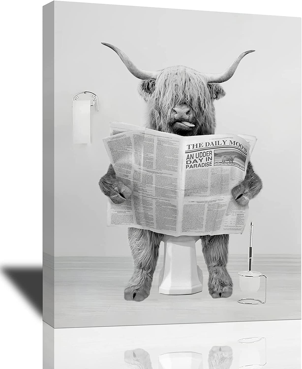 Bathroom Wall Art Highland Cow Bathroom Decor Funny Poster Black and