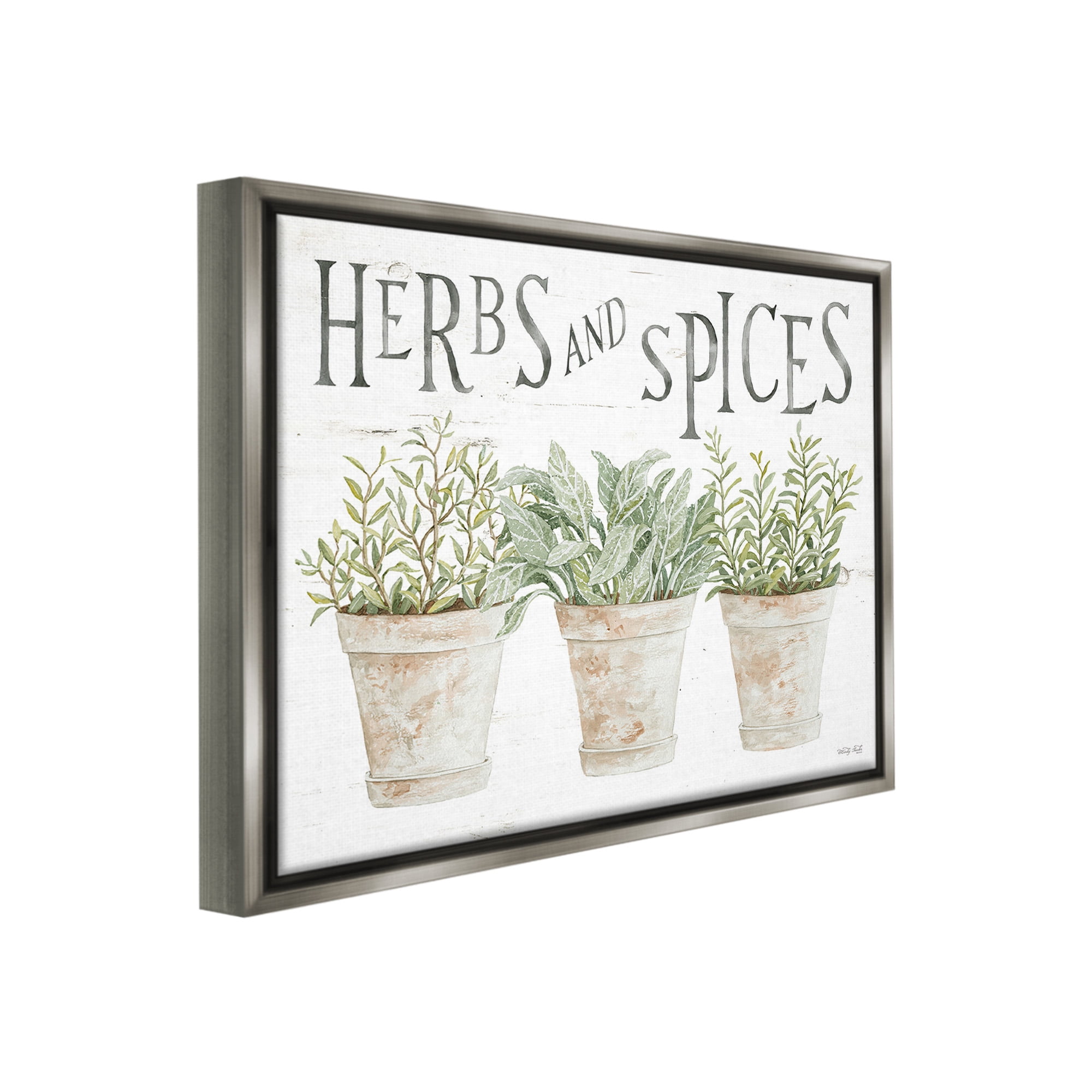 Stupell Industries Country Herbs & Spices Botanical & Floral Painting Gray Floater Framed Canvas Art Print Wall Art, 31 x 25
