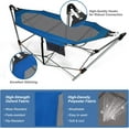 thumbnail image 4 of YANG2 Portable Folding Hammock, Lounge Camping Bed with Hammock Stand, Indoor & Outdoor Hammocks w/Side Pocket, Anti-tip Buckles & Iron Stand for Camping Outdoor Patio Yard Beach (Blue), 4 of 9