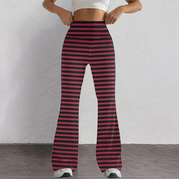 Leggings Women Tight Fitting Hip Hugging Shapewear Striped Flared Pants Yoga Pants Workout Leggings for Women Red 2XL