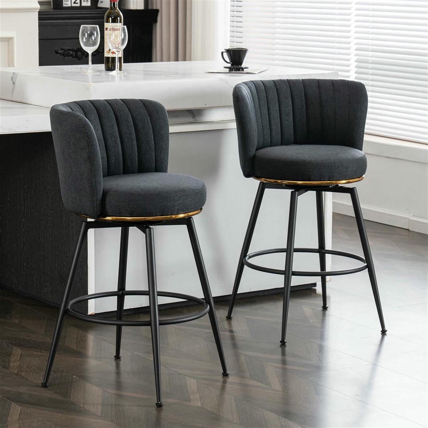 Demi Bonn 33" Counter Height Bar Stools Set of 2, Swivel Barstools with Back, Kitchen Island Countertop Chairs for Dining Room, Gray