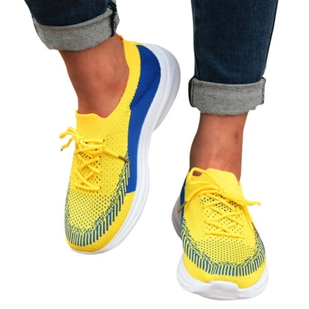 Mepaouo Women Running Shoes Colorful Lace Up Slip On Sneakers Arch Support Casual Sport Shoes