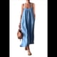 thumbnail image 3 of Vestido de Algodón de Verano para Mujer, Estilo Bohemio, Informal, con Tirantes Finos Ajustables, Espalda Descubierta y Volantes, Corte Holgado y Fluido. Azul L, 3 of 8