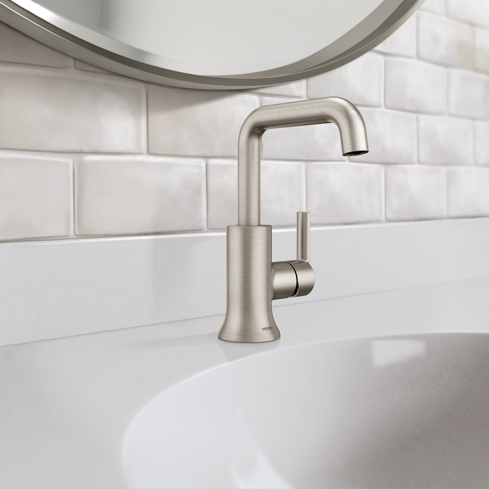 Moen Zyla Spot Resist Nickel High Arc Single Handle Bathroom Faucet