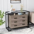 thumbnail image 4 of 6 Drawer Dresser Large Storage Cabinet,Wood Drawer Chest with Steel Frame & Tempered Glass Top, 4 of 7