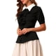 thumbnail image 4 of CAMISA DE TRABAJO DE MANGA CORTA CON VOLANTES Y BOTONES PARA MUJERES CHIC CON COLLAR EN CONTRASTE TALLA XL NEGRO, 4 of 6
