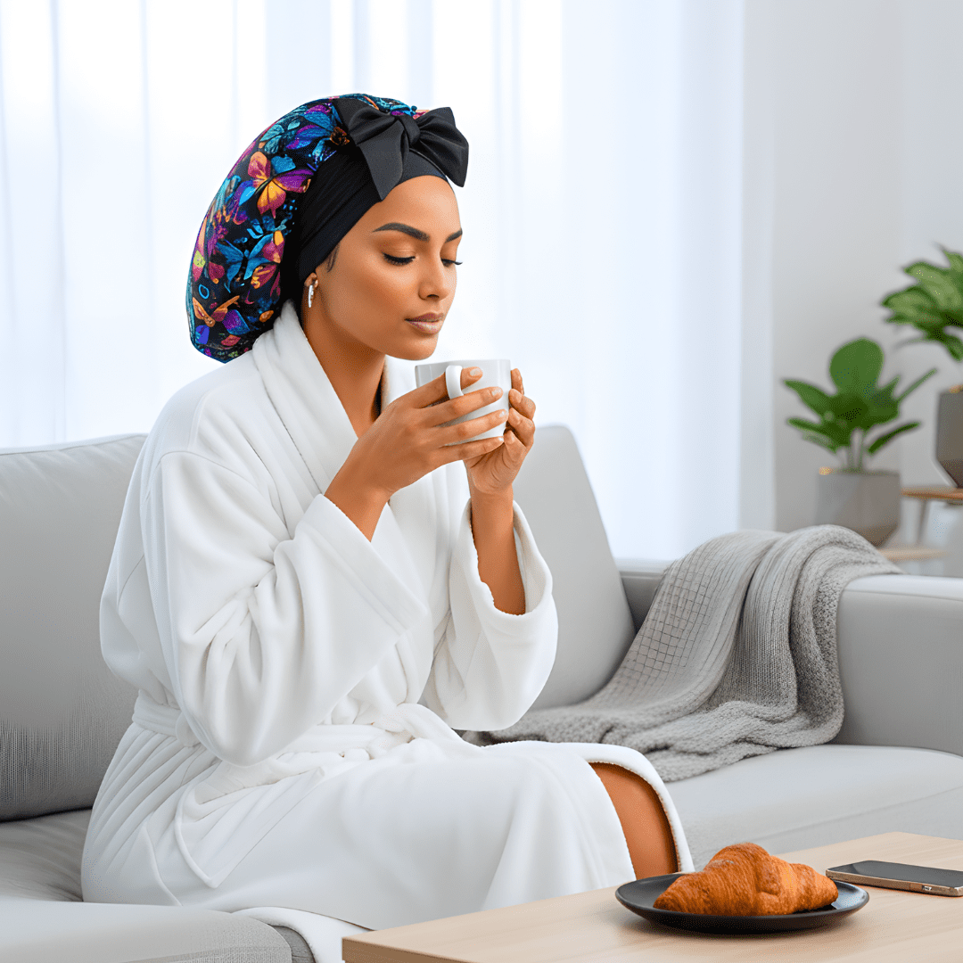 Prince Hair Company XL Premium Charmeuse Silk Sleep Bonnet for Women in Graffiti Butterfly Print