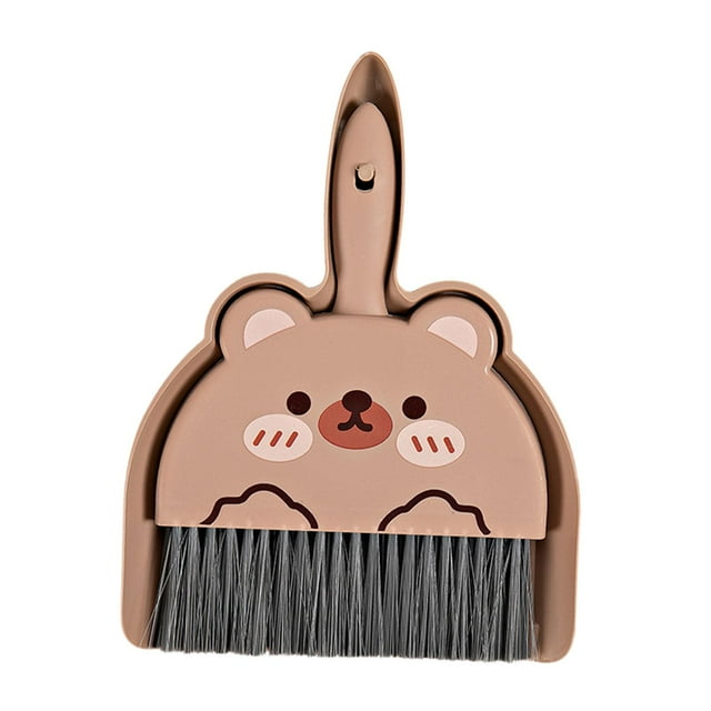Mini juego de escoba y recogedor, cepillo recogedor de escoba, cepillo de limpieza y combinado para el hogar, oso café