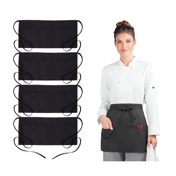 Avalon Kitchen Unisex Server Aprons (Pack of 4) - Waist aprons with 3 pockets each 24x12 inches Aprons Made from 100% Spun Polyester Multipurpose for indoor & outdoor activities