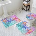 thumbnail image 3 of Summer Bathroom Rugs Set Romantic Yellow Blue Starfish Plant Non Slip Absorbent Soft Bath Mats 3 Piece Set with Bathroom Rug, U-Shaped Floor Mat, Toilet Seat Cover Small Size, 3 of 9