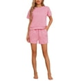thumbnail image 2 of INSPIRE CHIC Women's Loungewear Short Sleeve Tops and Shorts with Pockets Outfits Matching Lounge Pajama Sets XS Pink, 2 of 6