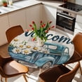 thumbnail image 2 of Blue Truck Daisy Butterfly Elastic Fitted Round Table Cover Grey Check Waterproof Outdoor Tablecloth for Holiday Party, Picnic, Patio & Dining Fits Tables Up to 45"-54", 2 of 8