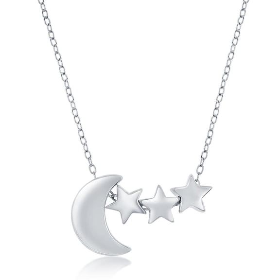 Beaux Bijoux Celestial Crescent Moon and Star 16 2” Dainty Necklace Sterling Silver Jewelry for Women or Teens