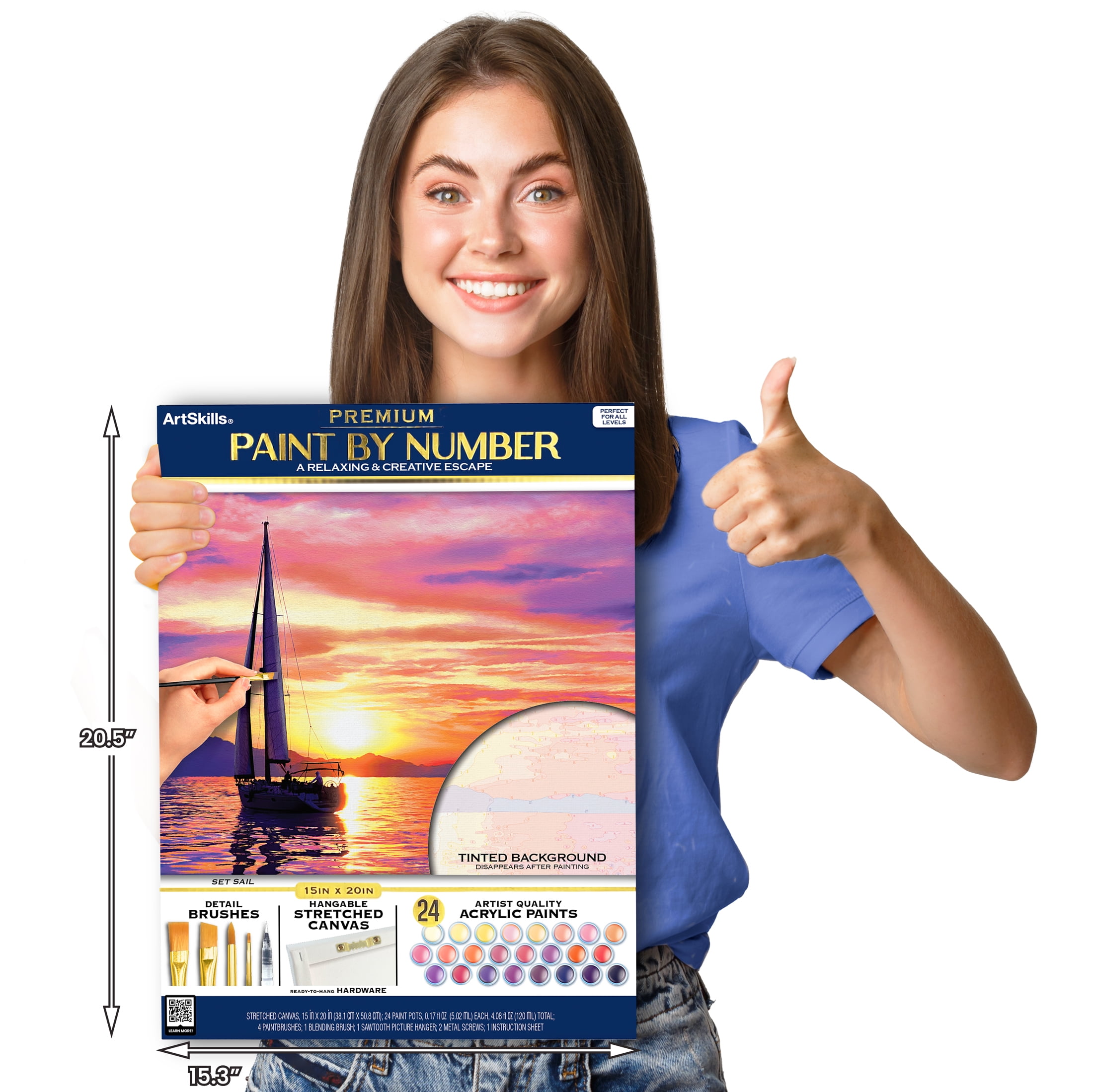 ArtSkills Sunset Sailboat Paint by Number Art Kit for Adults, 20" x 15" Stretched Canvas, Unisex Wall Art