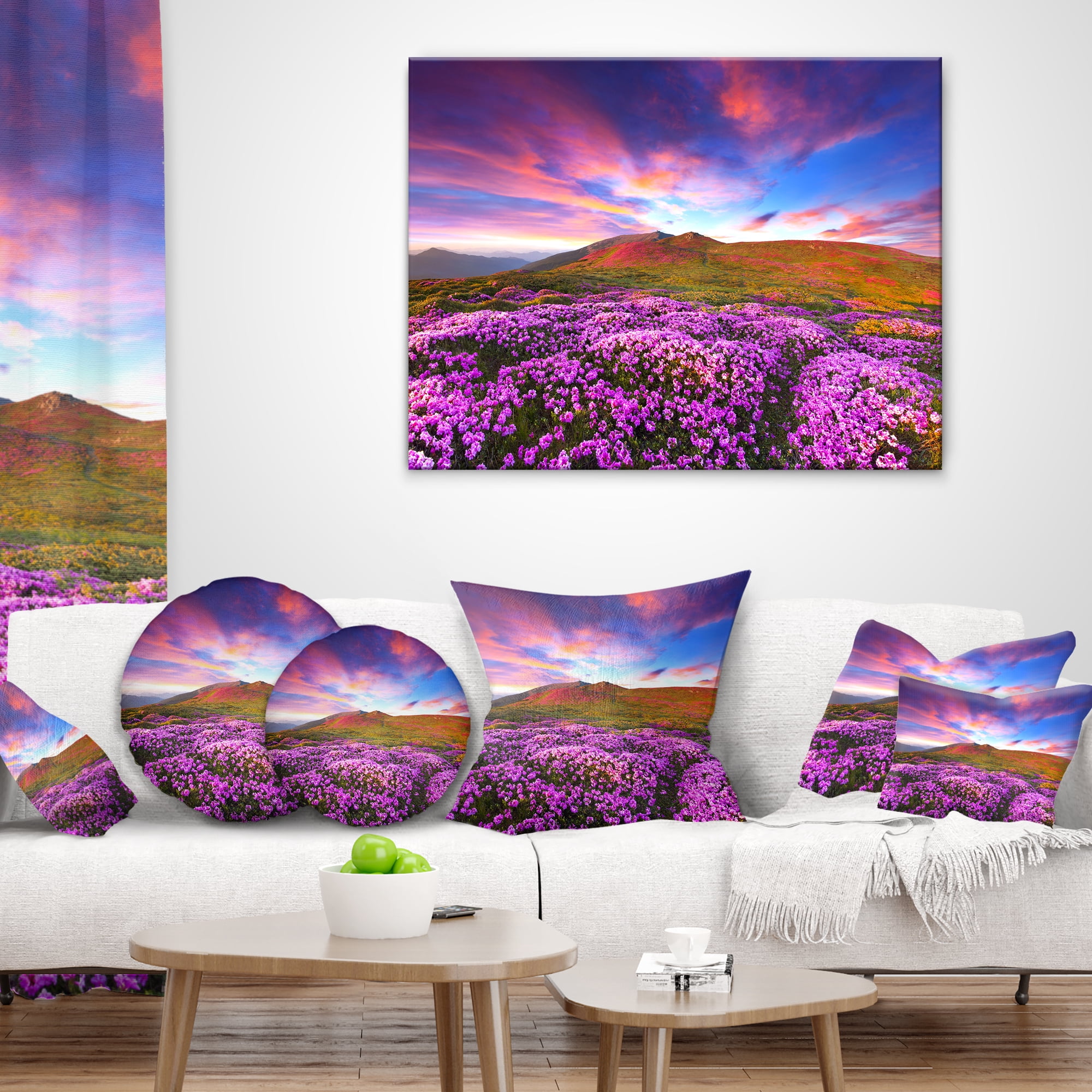 Designart Magic Pink Rhododendron Flowers - Landscape Printed Throw Pillow - 12x20