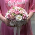 thumbnail image 2 of Xiao Hua Ramos de novia morados, ramos de flores artificiales para boda, ramos de dama de honor con lazo de seda, San Valentín, 2 of 5