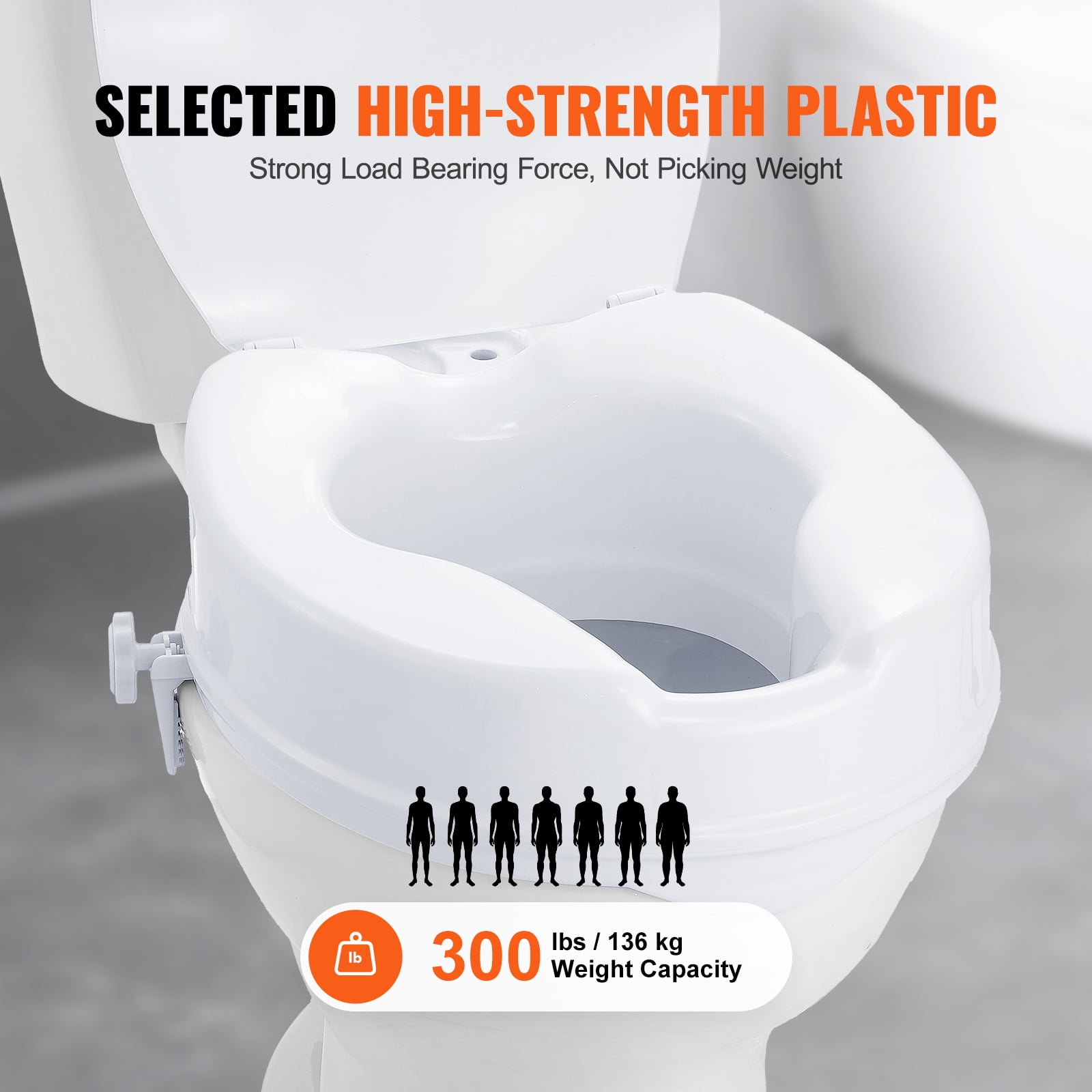 KFFKFF Raised Toilet Seat, 4-Inch Lift, Supports up to 300 lbs, Fits Most Toilets, Secure Screw Rod Fastening, Includes Seat, Ideal for Seniors, Disabled, Post-Surgery, Pregnancy