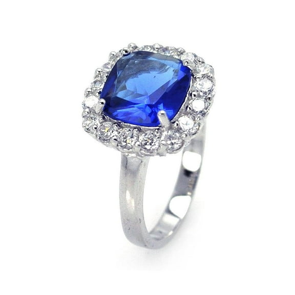 Sterling Silver 925 Rhodium Plated Blue Halo Promise Wedding Ring CZ Jewelry Female Size 5