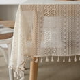 thumbnail image 4 of Boho Handmade Crochet Tablecloth Farmhouse Beige Macrame Wedding Tablecloths Rectangle Table Cloth for Kitchen Dinning Tabletop Decor, 4 of 8