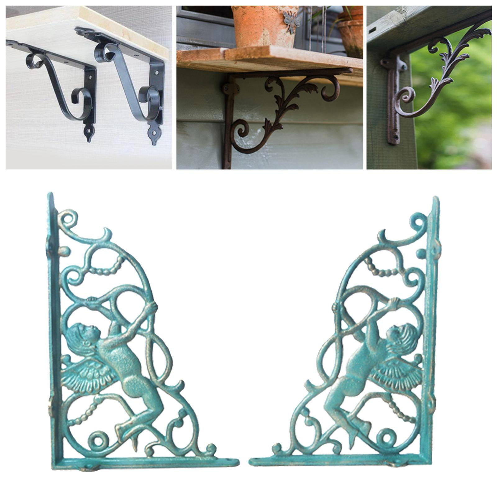 2x Vintage Style Rustic Metal Wall Mounted Triangle Shelf Brackets Decorative