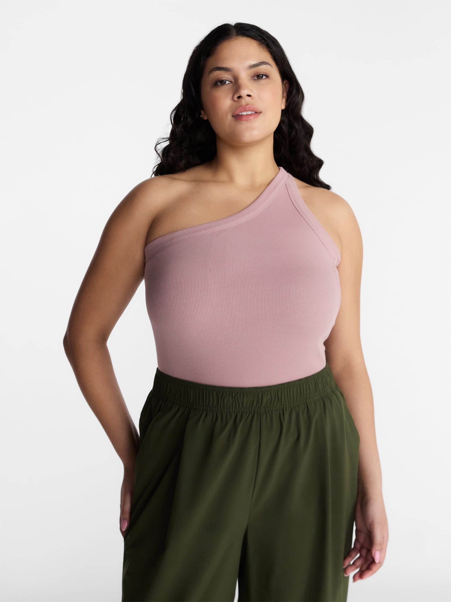 Avia Women's One Shoulder Ribbed Tank Top, Sizes XS-XXXL