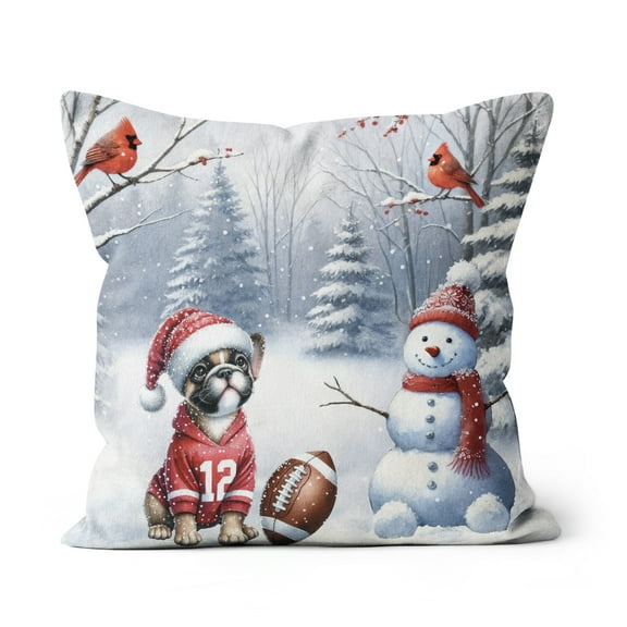Hello Winter French Bulldog Football Snowman Welcome Snowy Morning Pillow Cushion Double Sided Dog Lover Gifts Throw Pillow - 01012