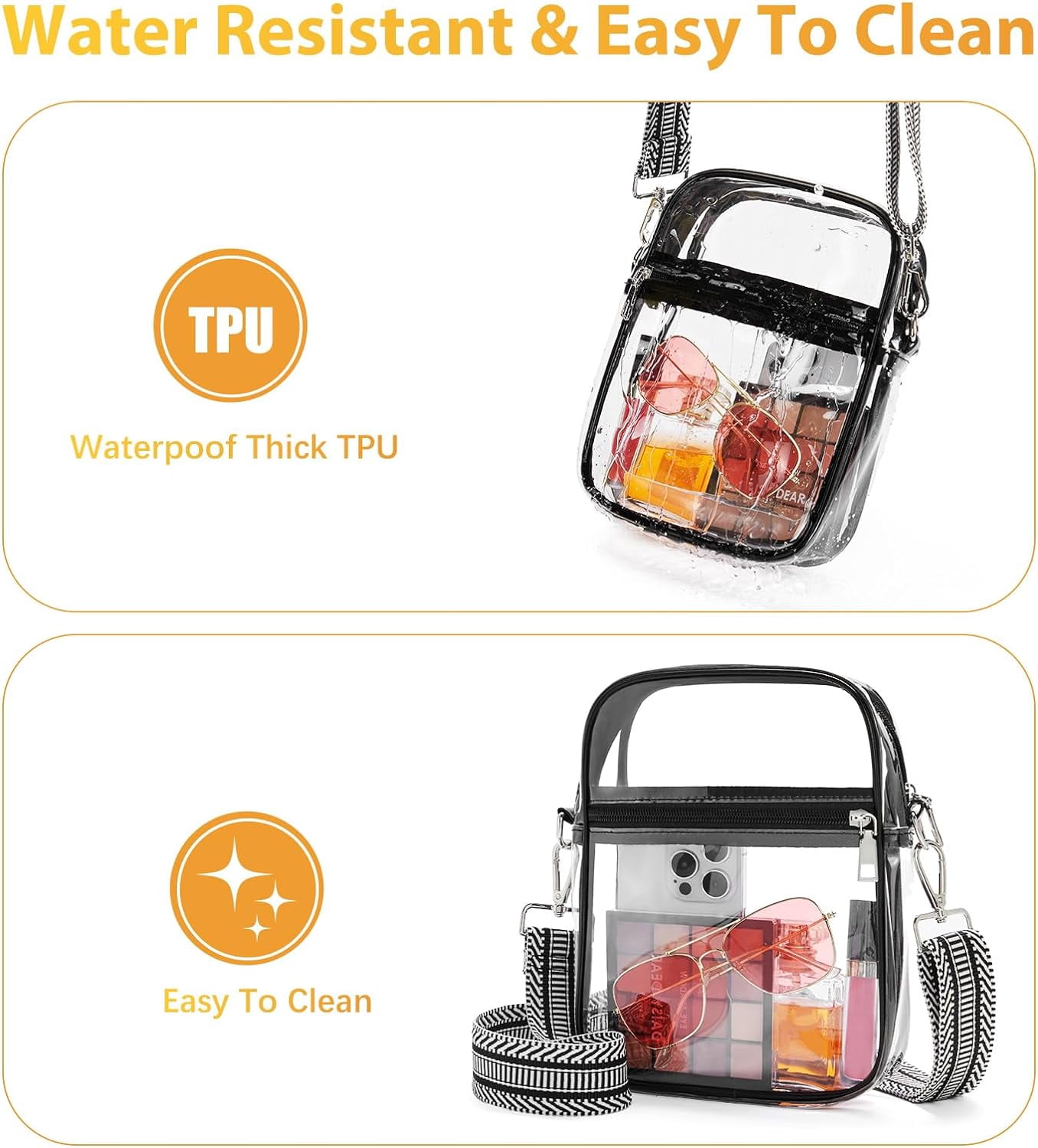 Clear Purses for Women Stadium Approved Clear Bags Small Crossbody Bags Trendy for Concerts Sports