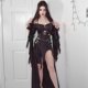 thumbnail image 3 of Negro# JY22304 Vestido 2022 Outumn New Personalidad Dark High Split Flower Halloween Vestido esquí esquí Gafas de esquí, 3 of 4